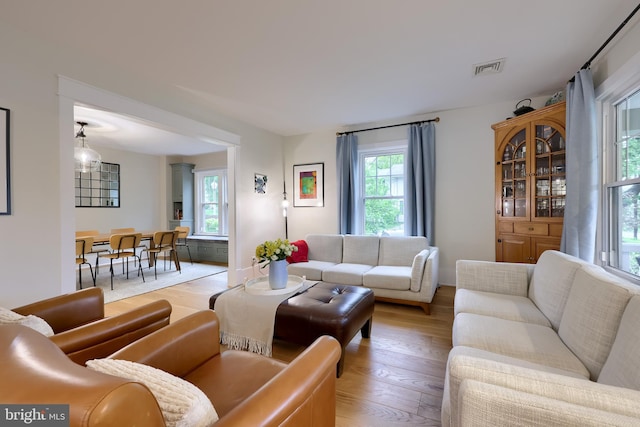 living room with light wood-type flooring