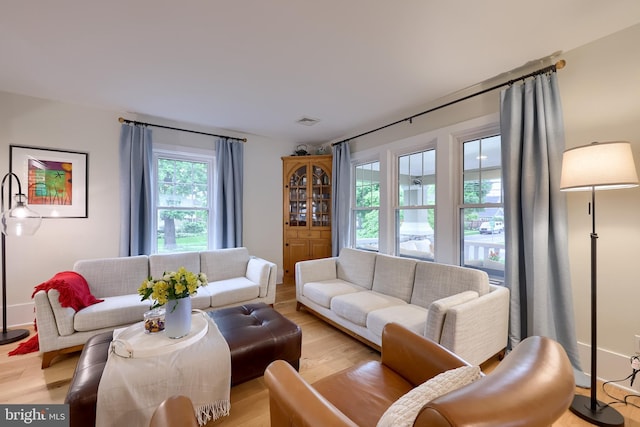 living room featuring light wood-style floors