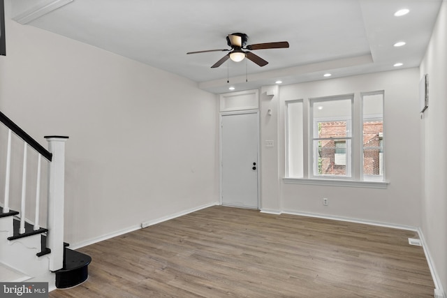 1294 Chase St, Camden, NJ 08104 - entrance foyer featuring ceiling fan, wood finished floors, stairs, recessed lighting, and baseboards