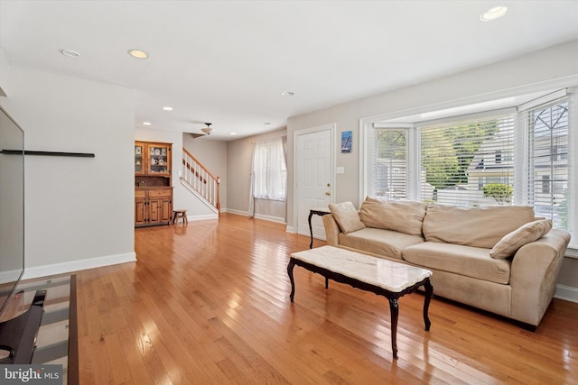1558 Lukens Ave, Abington, PA 19001 - living room with stairway, plenty of natural light, baseboards, and recessed lighting