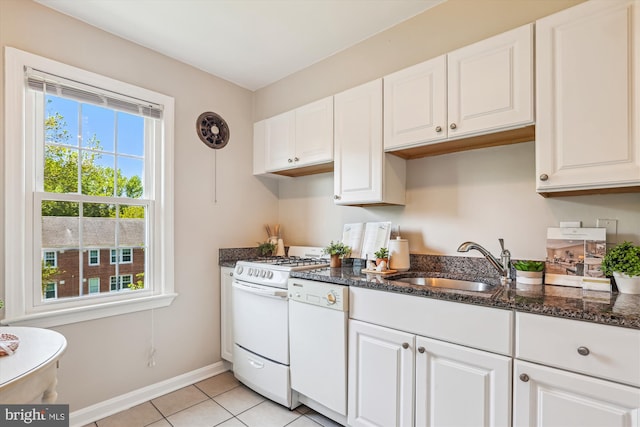 6624 Boulevard Vw Unit C1, Alexandria, VA 22307 - kitchen with white appliances, a sink, white cabinets, and light tile patterned floors