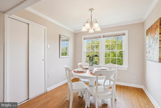 6624 Boulevard Vw Unit C1, Alexandria, VA 22307 - dining room featuring a chandelier, light wood-style flooring, baseboards, and ornamental molding