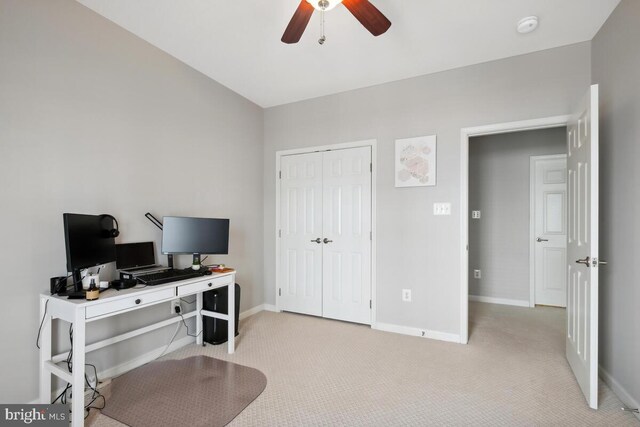 232 Urban Ave Unit 232, Gaithersburg, MD 20878 - office area featuring a ceiling fan, light carpet, and baseboards