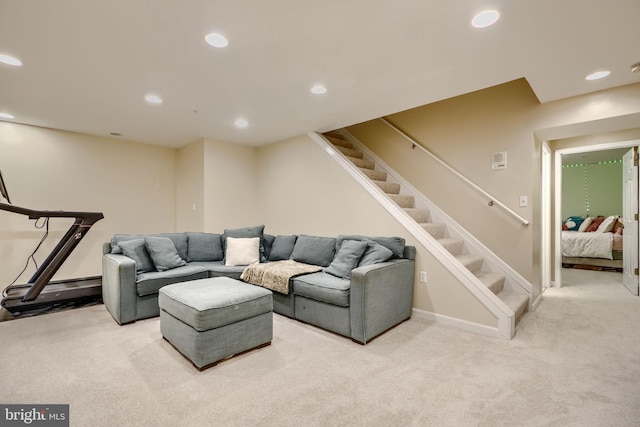 2212 Palustris Ln, Abingdon, MD 21009 - living area with light colored carpet, recessed lighting, stairway, and baseboards