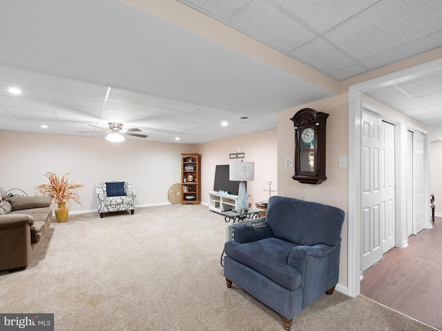 35553 Dry Brook Dr, Rehoboth Beach, DE 19971 - living room with a drop ceiling, baseboards, carpet, ceiling fan, and recessed lighting