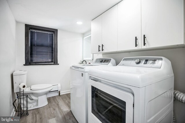 24 Cuthbert Rd, Cinnaminson, NJ 08077 - laundry area with light wood-style flooring, washer and dryer, baseboards, recessed lighting, and a baseboard radiator