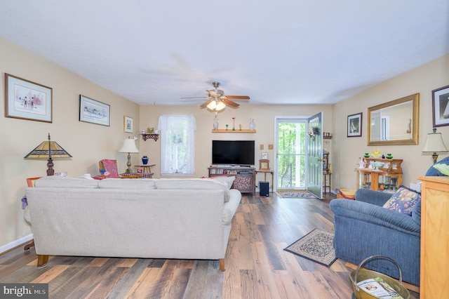 523 Zig Zag Ln, Inwood, WV 25428 - living room with wood finished floors and ceiling fan
