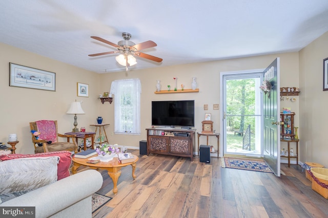 523 Zig Zag Ln, Inwood, WV 25428 - living room with wood finished floors and a ceiling fan