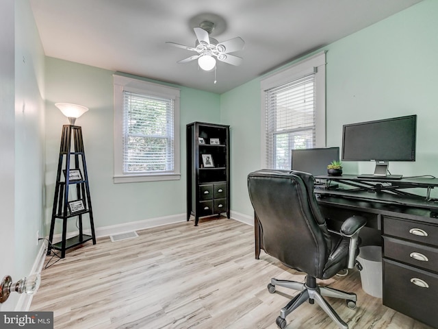 3932 Glenhurst Rd, Baltimore, MD 21222 - office featuring wood finished floors, a ceiling fan, and baseboards