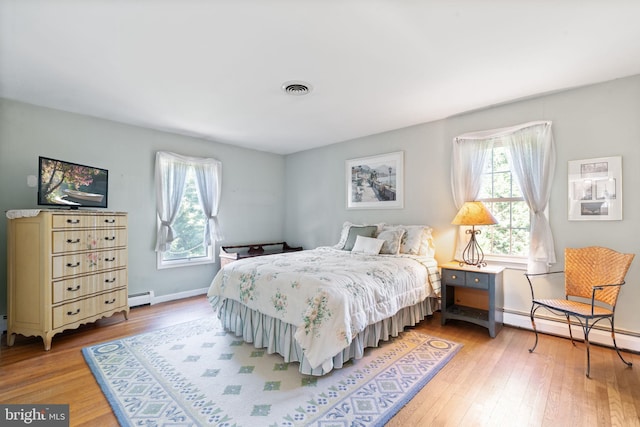 60 S Forge Manor Dr, Phoenixville, PA 19460 - bedroom featuring a baseboard heating unit, light wood-style flooring, baseboard heating, and baseboards