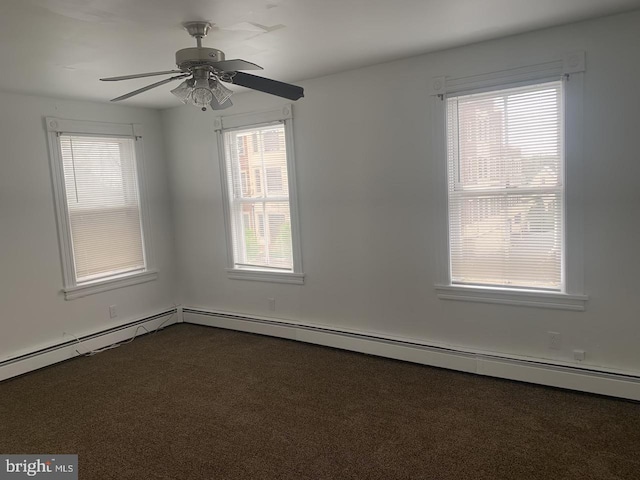 314 W State St, Trenton, NJ 08618 - empty room featuring dark carpet, healthy amount of natural light, a ceiling fan, and baseboard heating