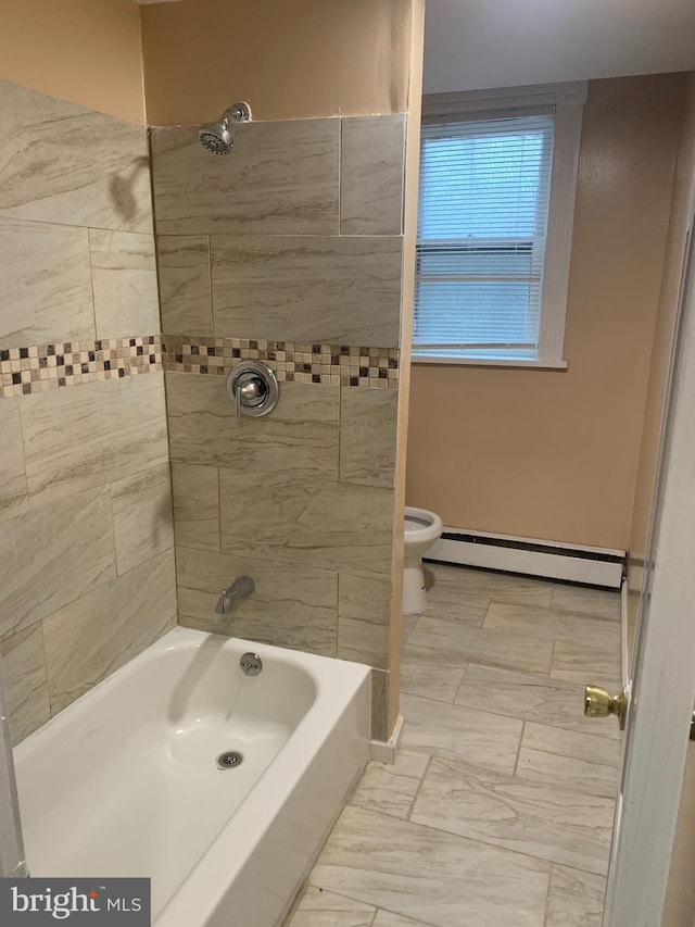 314 W State St, Trenton, NJ 08618 - bathroom with a baseboard radiator, toilet, and tub / shower combination