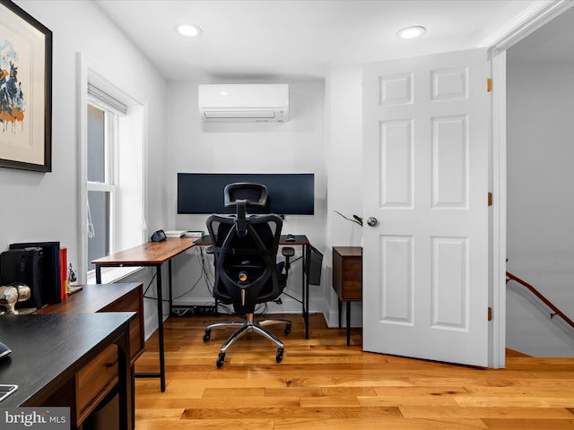 418 E Lanvale St, Baltimore, MD 21202 - office with an AC wall unit, light wood-style floors, recessed lighting, and baseboards