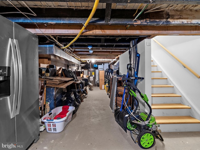 418 E Lanvale St, Baltimore, MD 21202 - basement with stainless steel refrigerator with ice dispenser, electric water heater, and stairs