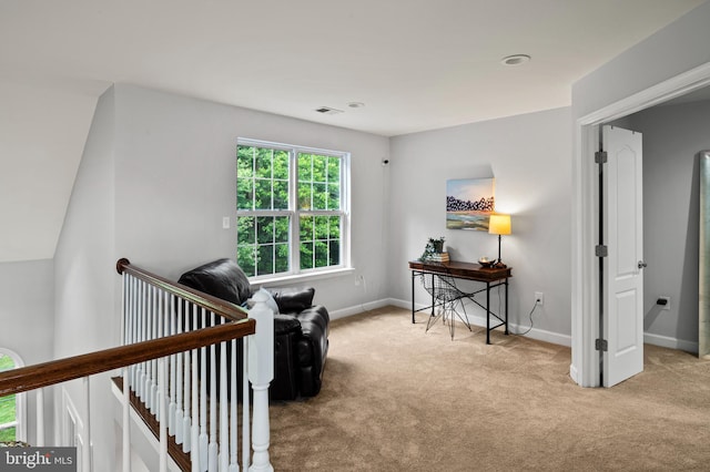 9609 Low Meadow Dr, Gaithersburg, MD 20882 - sitting room featuring carpet flooring, an upstairs landing, and baseboards