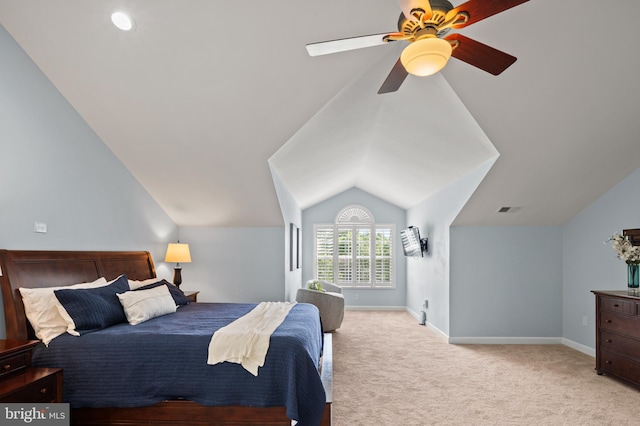 9609 Low Meadow Dr, Gaithersburg, MD 20882 - bedroom featuring vaulted ceiling, a ceiling fan, carpet floors, and baseboards