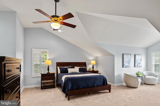 9609 Low Meadow Dr, Gaithersburg, MD 20882 - carpeted bedroom featuring lofted ceiling, baseboards, and a ceiling fan
