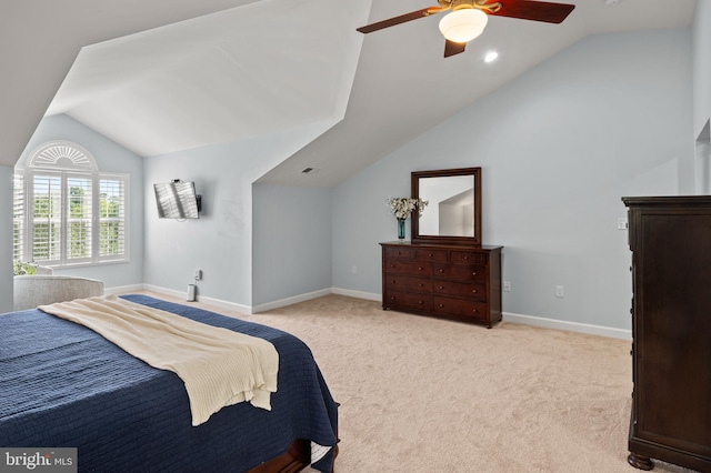 9609 Low Meadow Dr, Gaithersburg, MD 20882 - bedroom featuring vaulted ceiling, light carpet, baseboards, and ceiling fan