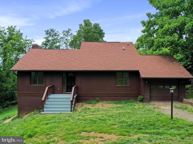143 Zinn Way, Linden, VA 22642 - view of front of house featuring a chimney, a garage, a shingled roof, and dirt driveway