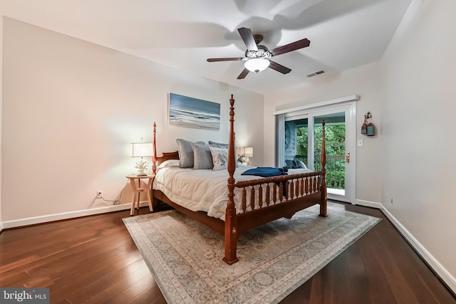 2012 Quay Village Ct Unit 202, Annapolis, MD 21403 - bedroom featuring access to exterior, dark wood finished floors, baseboards, and ceiling fan