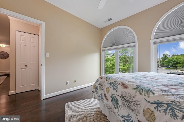 2012 Quay Village Ct Unit 202, Annapolis, MD 21403 - bedroom with dark wood-type flooring, baseboards, lofted ceiling, and ceiling fan