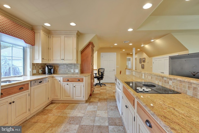 1716 Olmsted Way E, Camp Hill, PA 17011 - kitchen featuring black electric stovetop, backsplash, recessed lighting, dishwasher, and light stone finish floors