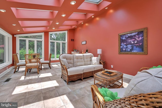 1716 Olmsted Way E, Camp Hill, PA 17011 - living room with a skylight, recessed lighting, coffered ceiling, baseboards, and beamed ceiling