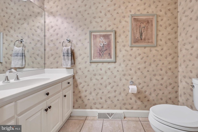 1716 Olmsted Way E, Camp Hill, PA 17011 - bathroom featuring wallpapered walls, baseboards, toilet, vanity, and tile patterned floors