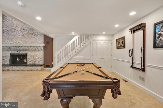 1716 Olmsted Way E, Camp Hill, PA 17011 - game room with carpet floors, billiards, recessed lighting, a brick fireplace, and baseboards