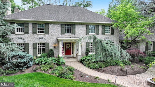 1716 Olmsted Way E, Camp Hill, PA 17011 - colonial home featuring a chimney, a shingled roof, and brick siding