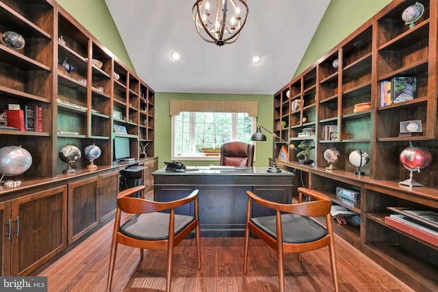 1716 Olmsted Way E, Camp Hill, PA 17011 - office space with wood finished floors, vaulted ceiling, a chandelier, built in study area, and recessed lighting