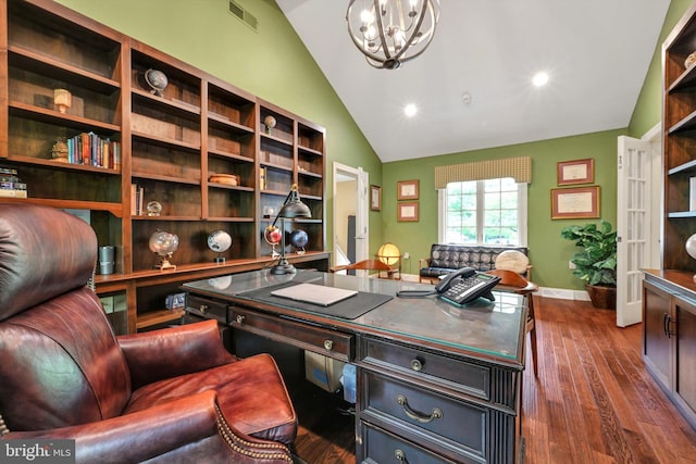 1716 Olmsted Way E, Camp Hill, PA 17011 - office space featuring lofted ceiling, dark wood-style flooring, a chandelier, baseboards, and recessed lighting