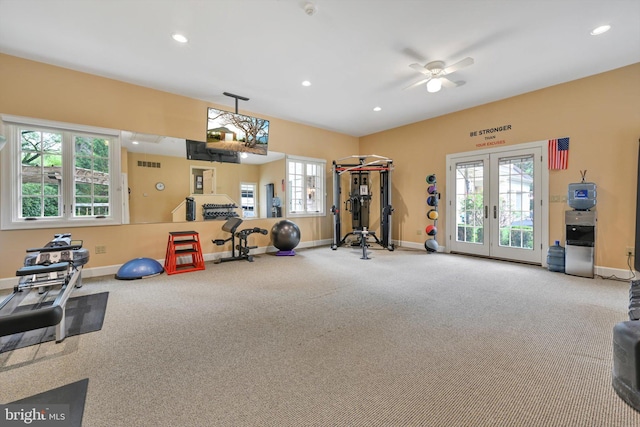 1716 Olmsted Way E, Camp Hill, PA 17011 - exercise area featuring baseboards, healthy amount of natural light, a ceiling fan, and recessed lighting