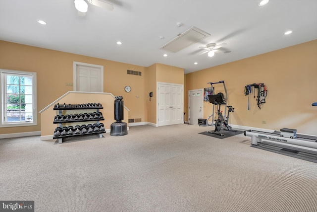1716 Olmsted Way E, Camp Hill, PA 17011 - exercise room with attic access, ceiling fan, baseboards, carpet floors, and recessed lighting