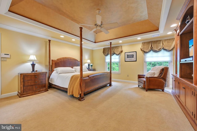 1716 Olmsted Way E, Camp Hill, PA 17011 - bedroom with a tray ceiling, baseboards, light carpet, ornamental molding, and recessed lighting