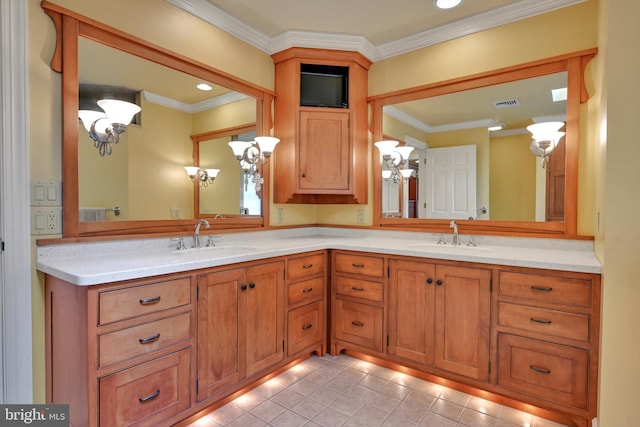 1716 Olmsted Way E, Camp Hill, PA 17011 - bathroom with double vanity, crown molding, and tile patterned floors