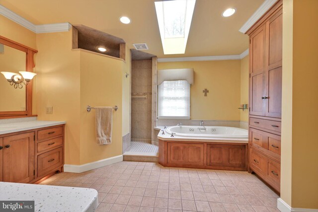 1716 Olmsted Way E, Camp Hill, PA 17011 - full bath with a skylight, tiled shower, a bath, crown molding, and vanity