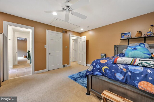 1716 Olmsted Way E, Camp Hill, PA 17011 - bedroom featuring attic access, carpet flooring, baseboards, ceiling fan, and recessed lighting