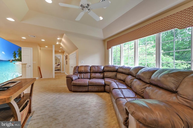 1716 Olmsted Way E, Camp Hill, PA 17011 - living area with recessed lighting, a ceiling fan, light carpet, and a tray ceiling