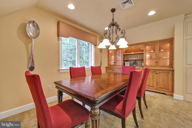 1716 Olmsted Way E, Camp Hill, PA 17011 - dining area featuring a chandelier, recessed lighting, vaulted ceiling, baseboards, and light colored carpet