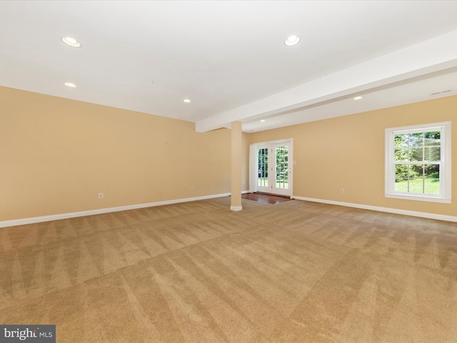 15 Wagon Shed Ln, Middletown, MD 21769 - empty room with light colored carpet, baseboards, healthy amount of natural light, recessed lighting, and beamed ceiling
