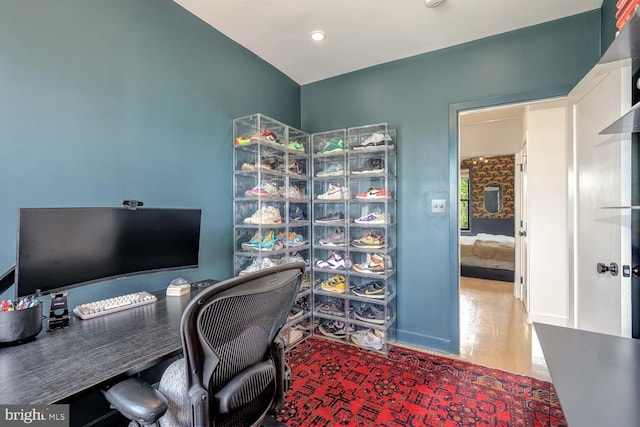 office featuring recessed lighting and wood finished floors
