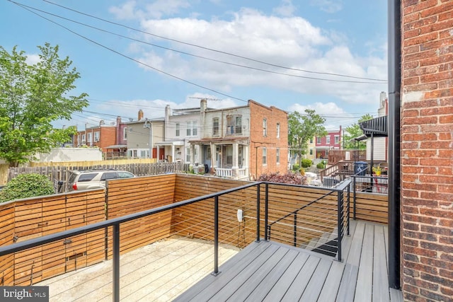 deck with a residential view