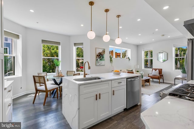 1201 Staples St NE Unit 1, Washington, DC 20002 - kitchen with a sink, dishwasher, healthy amount of natural light, a kitchen island with sink, and recessed lighting