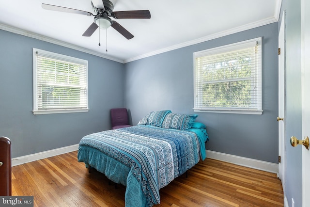 1128 Coventry Rd, Cheltenham, PA 19012 - bedroom with baseboards, wood finished floors, ornamental molding, and ceiling fan