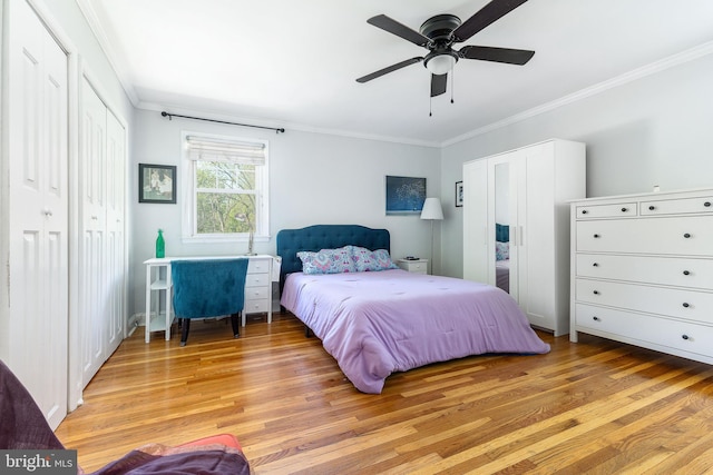 1128 Coventry Rd, Cheltenham, PA 19012 - bedroom with crown molding, light wood-style flooring, and a ceiling fan