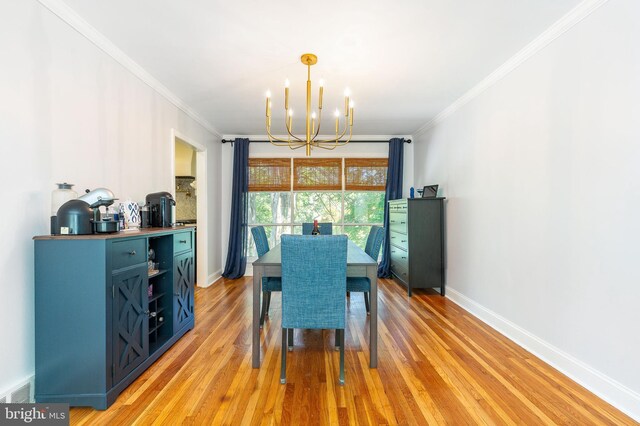 1128 Coventry Rd, Cheltenham, PA 19012 - dining area featuring a chandelier, crown molding, light wood-style floors, and baseboards