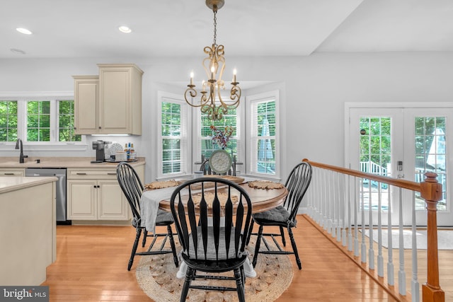 14745 Jennifer Ct, Issue, MD 20645 - dining area with plenty of natural light, light wood-style flooring, a chandelier, and recessed lighting