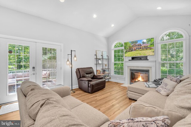 14745 Jennifer Ct, Issue, MD 20645 - living room with french doors, healthy amount of natural light, lofted ceiling, a fireplace with flush hearth, and recessed lighting
