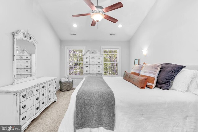 14745 Jennifer Ct, Issue, MD 20645 - bedroom with vaulted ceiling, light colored carpet, recessed lighting, and a ceiling fan